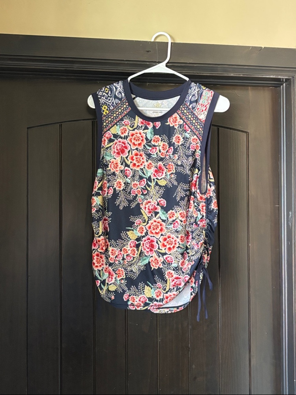 Johnny Was Navy Floral Sleeveless Tie-Detail Tank